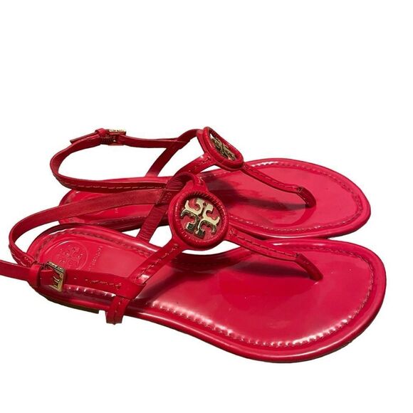 Tory Burch Shoes - Tory Burch Dillan Ruby Red Leather T Strap Sandals Size 7.5